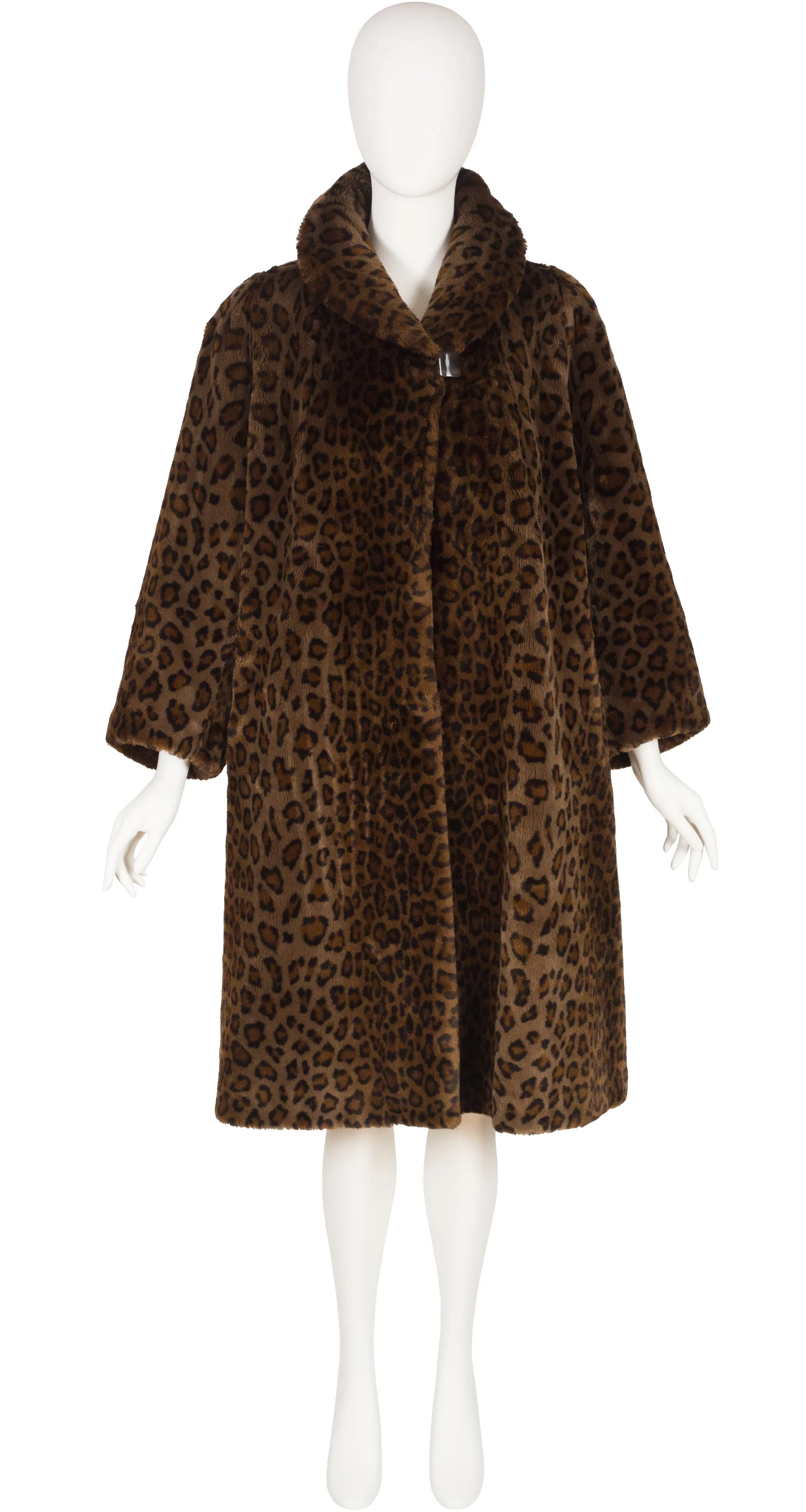 1980s Brown Leopard Print Faux Fur Coat