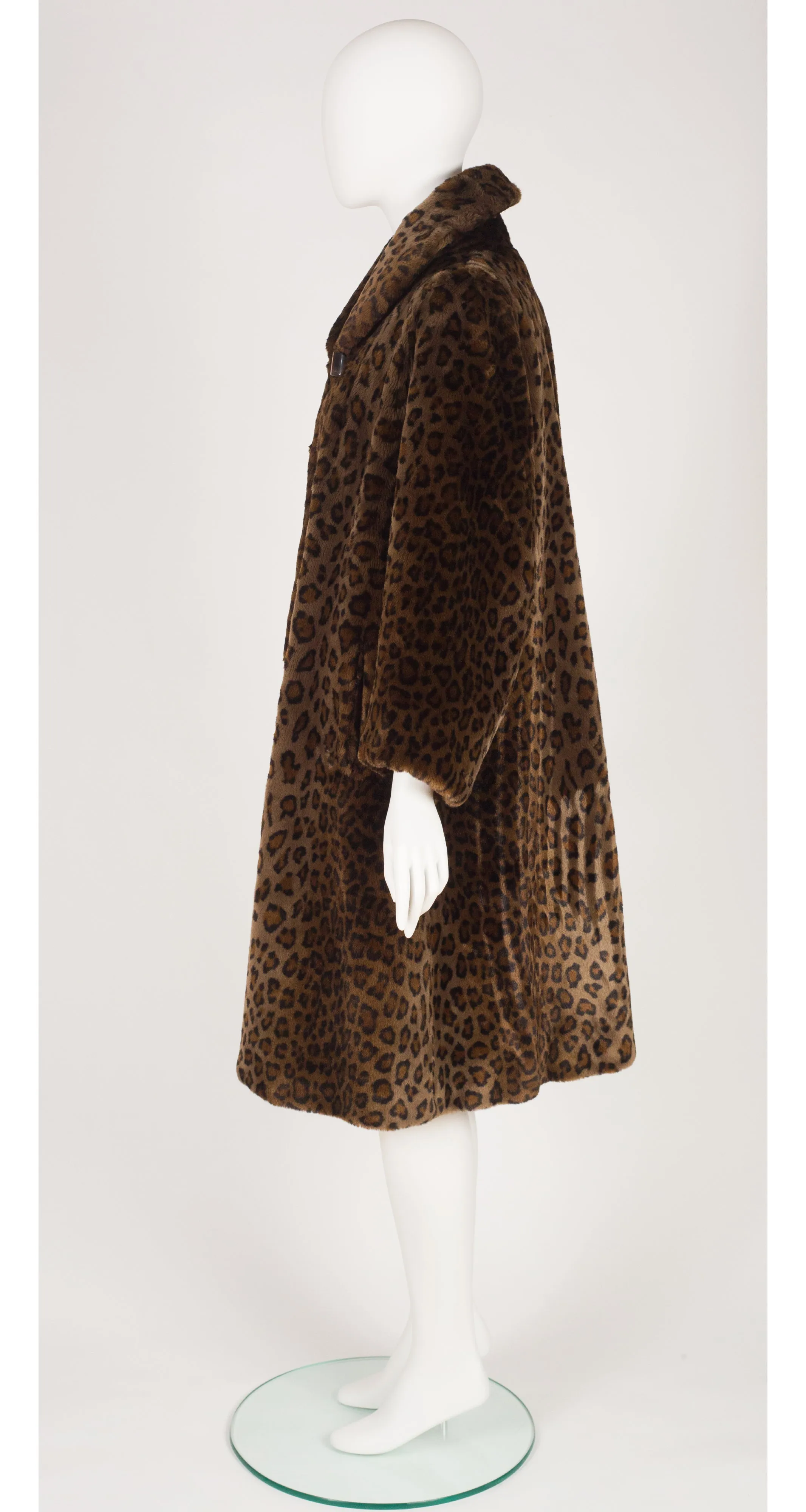 1980s Brown Leopard Print Faux Fur Coat