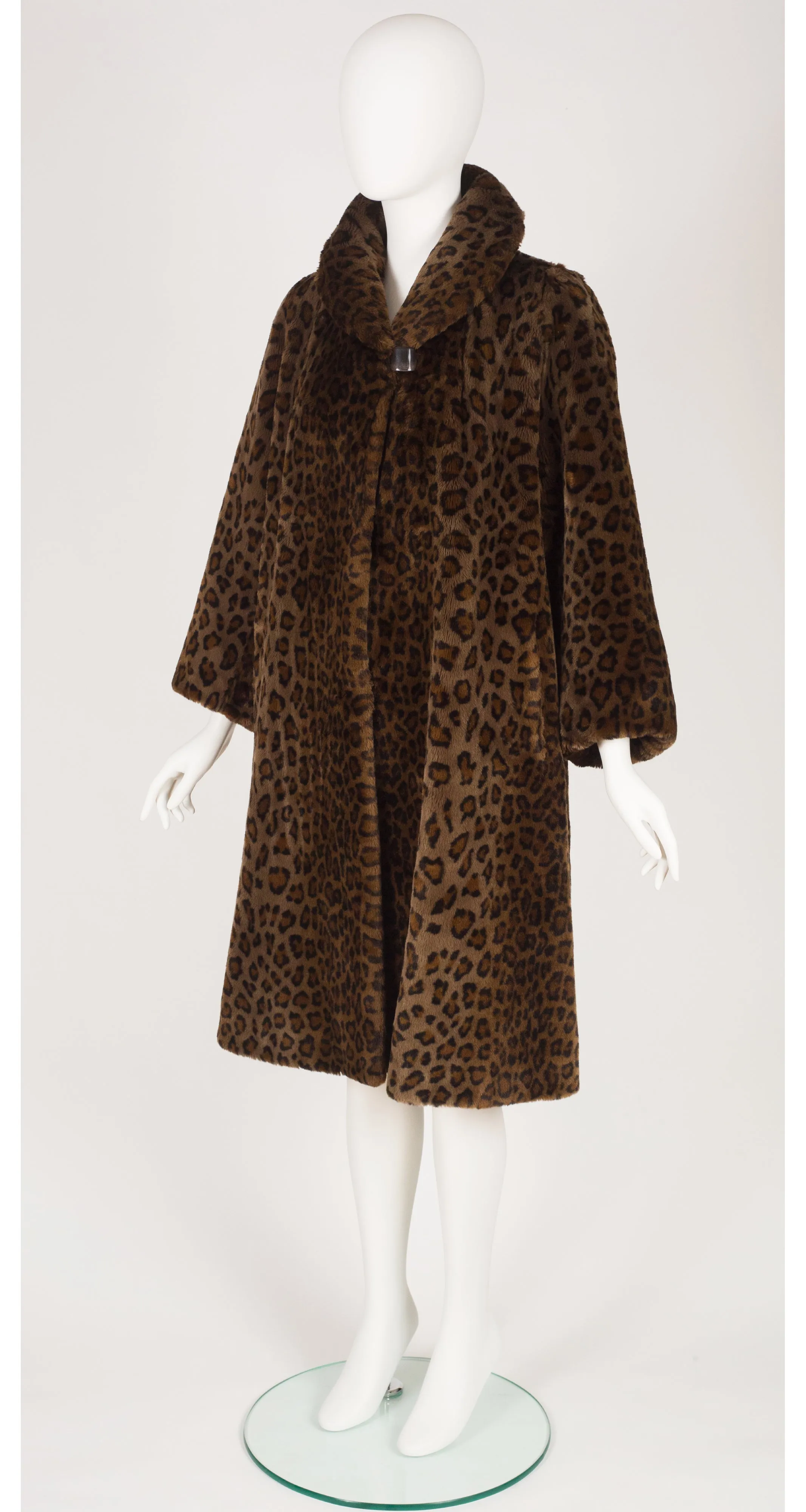 1980s Brown Leopard Print Faux Fur Coat