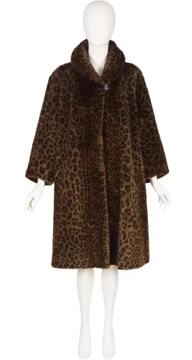 1980s Brown Leopard Print Faux Fur Coat