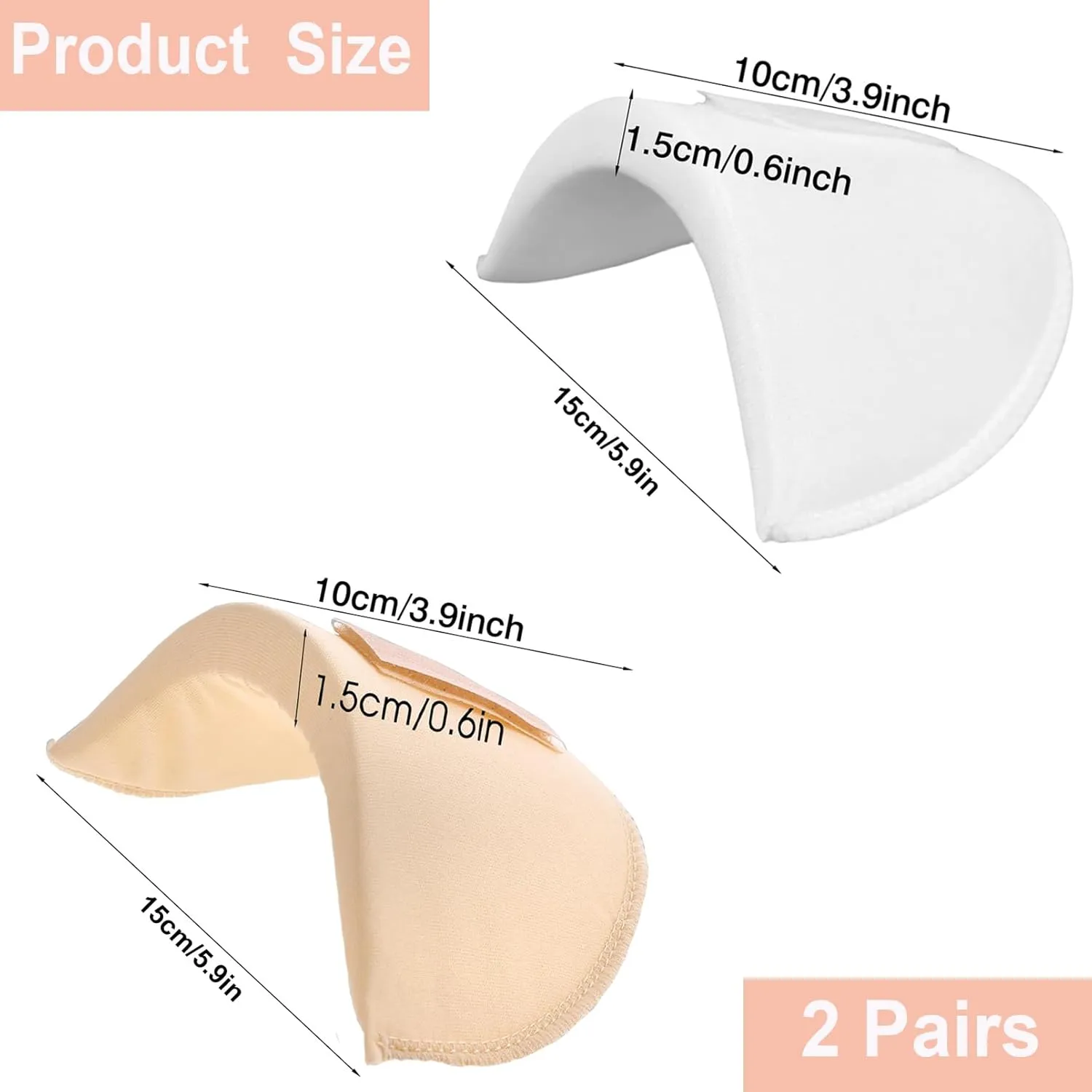 2 Pairs Set-in Shoulder Pads Thickness 1.5cm Breathable Sponge Pads High Low Shoulders Enhancer for Women Men Clothes Blazer Suit Coat Jacket Shirt Sewing Supplies(Black & Skin & White) (White Skin)