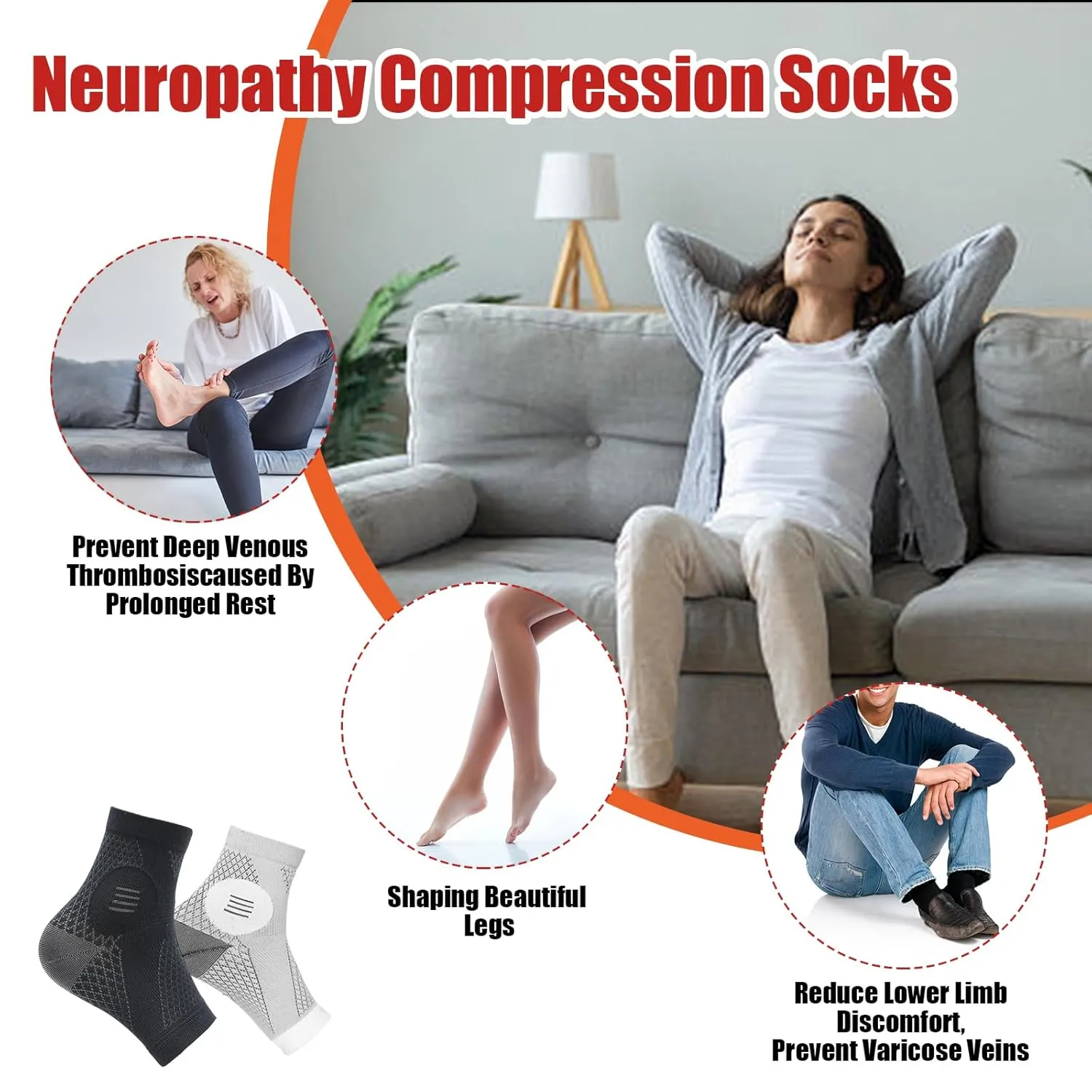 3Pairs Plantar Fasciitis Socks - Neuropathy Socks - Ankle Compression Sleeve - Toeless Compression Socks with Foot/Arch Support for Heel Spurs, Foot Swelling & Fatigue, Pain Relief (Black, X-Large)