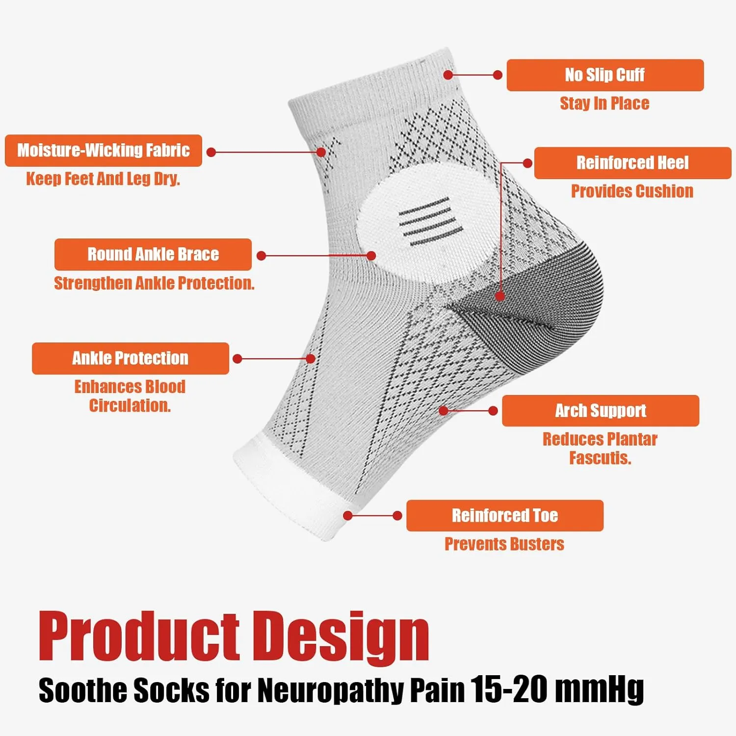 3Pairs Plantar Fasciitis Socks - Neuropathy Socks - Ankle Compression Sleeve - Toeless Compression Socks with Foot/Arch Support for Heel Spurs, Foot Swelling & Fatigue, Pain Relief (Black, X-Large)