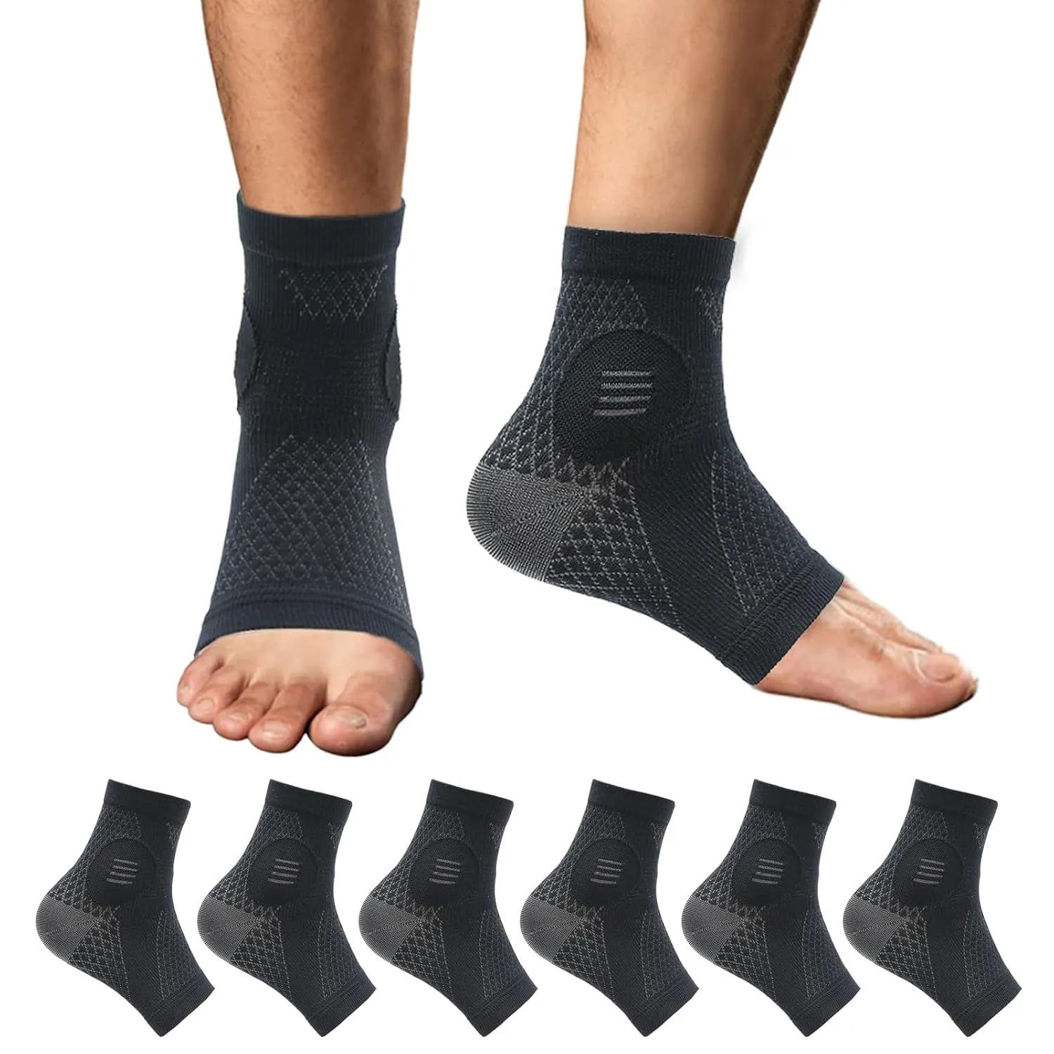 3Pairs Plantar Fasciitis Socks - Neuropathy Socks - Ankle Compression Sleeve - Toeless Compression Socks with Foot/Arch Support for Heel Spurs, Foot Swelling & Fatigue, Pain Relief (Black, X-Large)