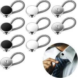 9Pcs Elastic Collar Extenders for Mens Shirts, Flexible Neck Button Extenders for Dress Shirts Suits Cuffs, Coat, Jeans Pants for Men and Women (Black, White, Silver)