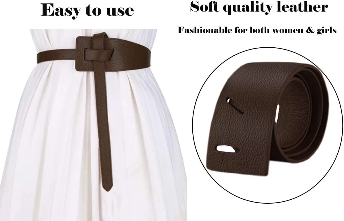 ALAIX Women's Leather Belt Dress Belt for Jeans Jumpsuit Coat Fashion Tie a Knot Genuine Leather Waist Belt