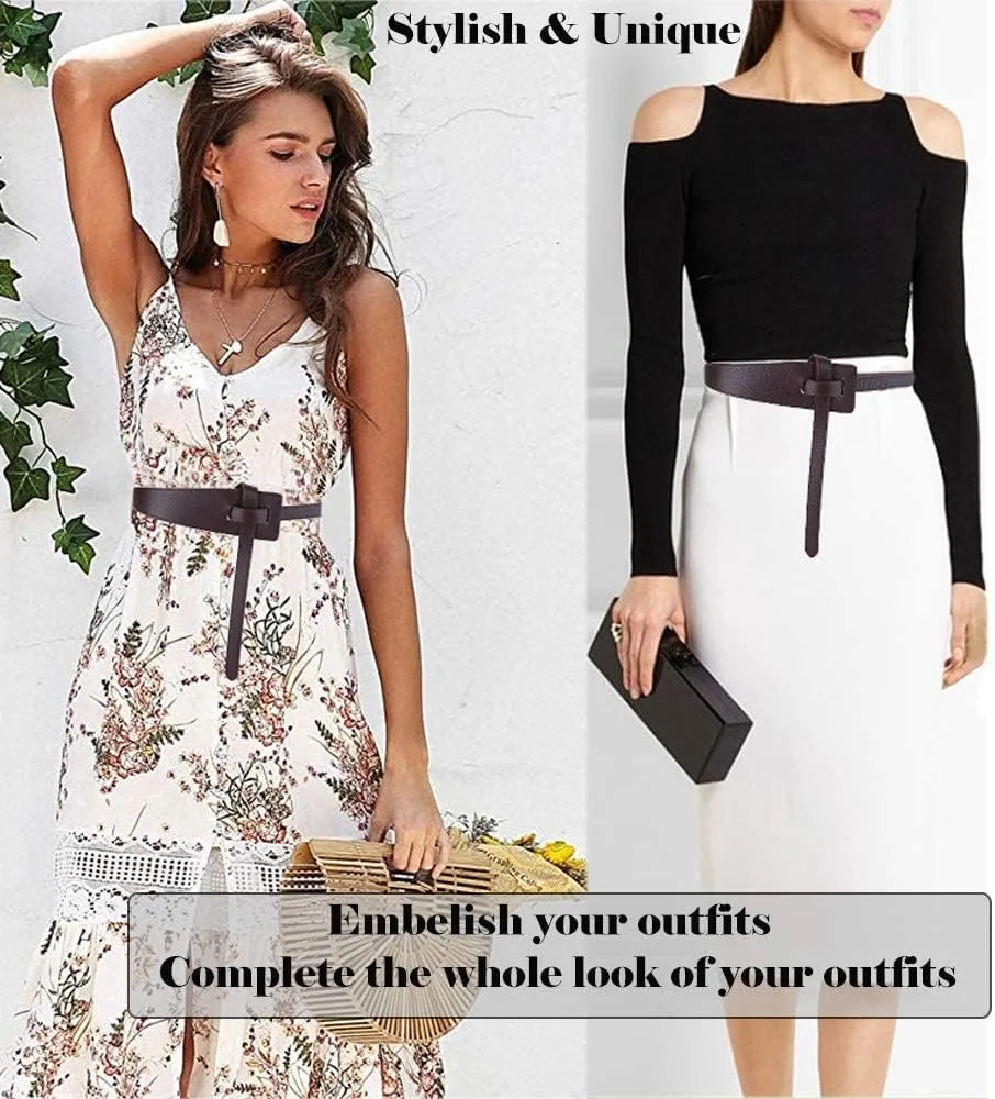 ALAIX Women's Leather Belt Dress Belt for Jeans Jumpsuit Coat Fashion Tie a Knot Genuine Leather Waist Belt