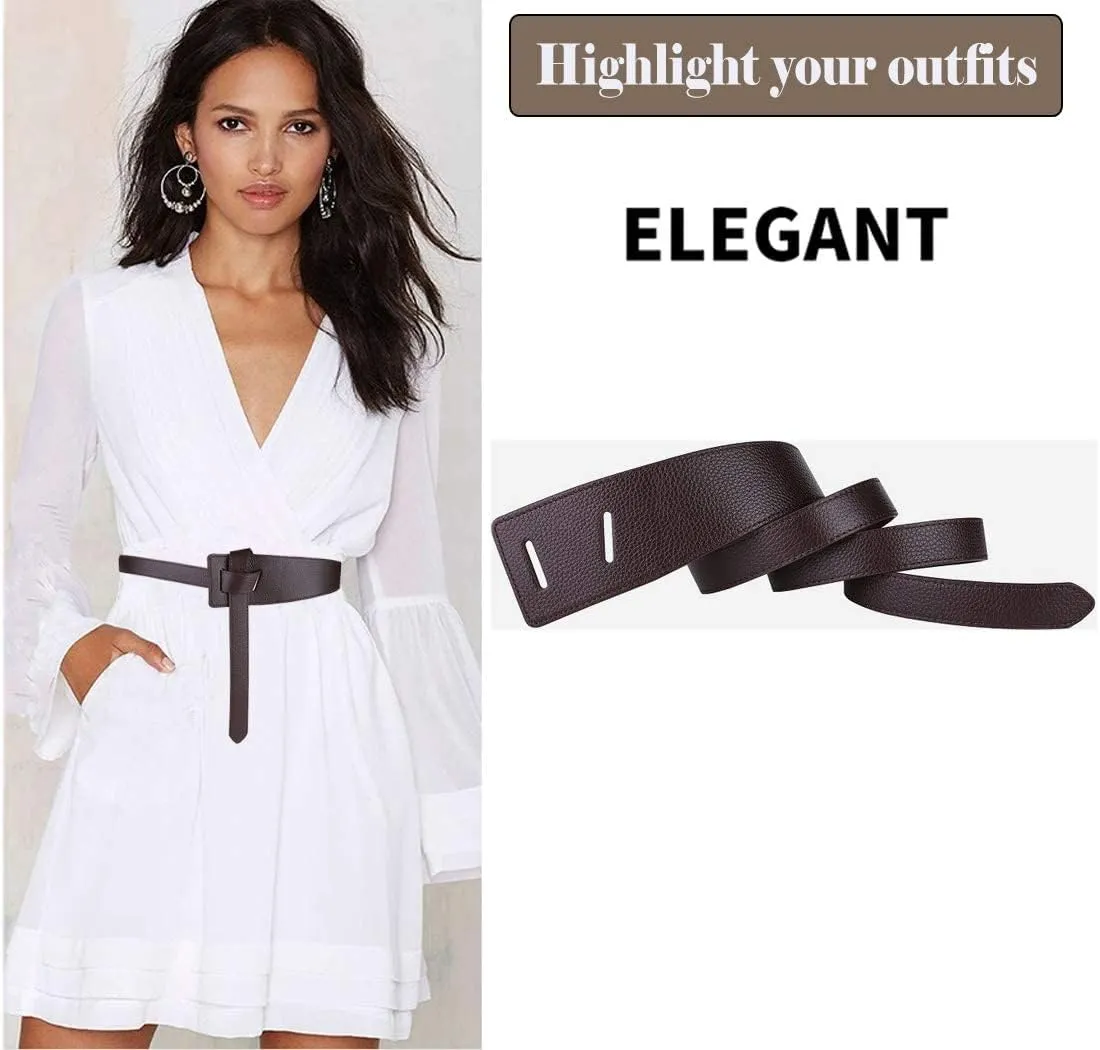 ALAIX Women's Leather Belt Dress Belt for Jeans Jumpsuit Coat Fashion Tie a Knot Genuine Leather Waist Belt