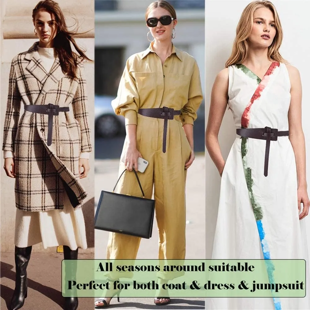 ALAIX Women's Leather Belt Dress Belt for Jeans Jumpsuit Coat Fashion Tie a Knot Genuine Leather Waist Belt