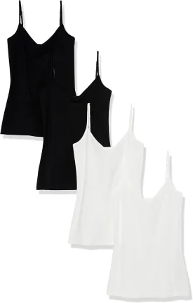 Amazon Essentials Women's Slim-Fit Knit V-Neck Layering Cami (Available in Plus Size), Pack of 4