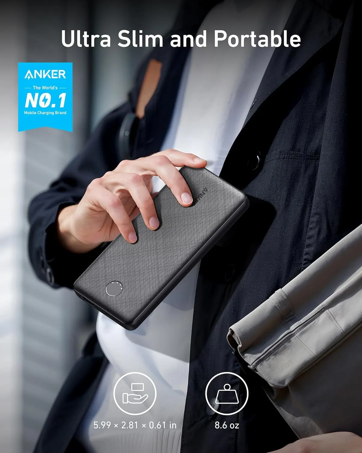 Anker Power Bank(PowerCore 10K),Compact Travel-Ready 10,000mAh Battery Pack with PowerIQ Charging Technology,5V/3A High-Speed Charging for iPhone,iPad,and More (USB-C Input and OutputBlack1pack)