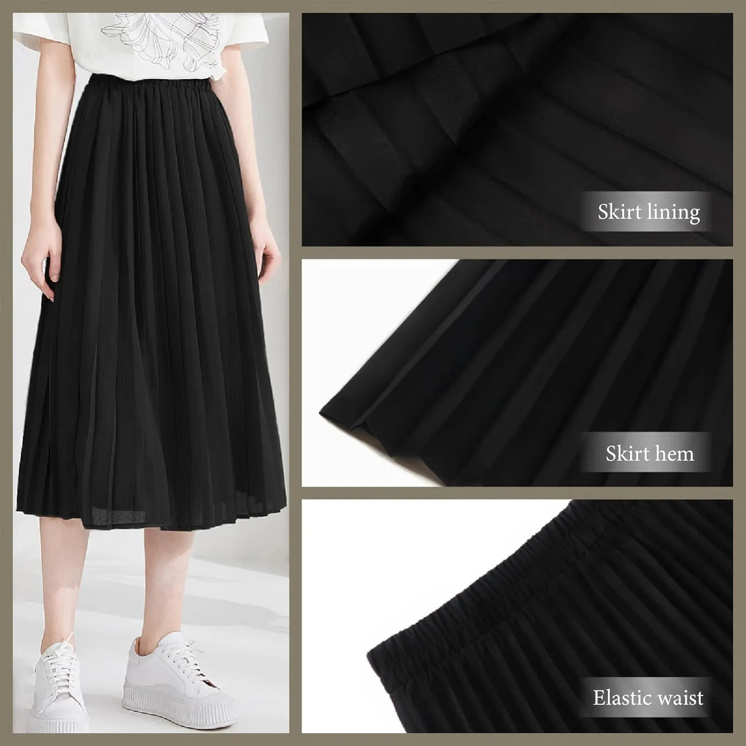 Basoteeuo Womens Skirt Leopard Print Midi Long Shirring Pleated Skirts High Waisted A Line Skirts