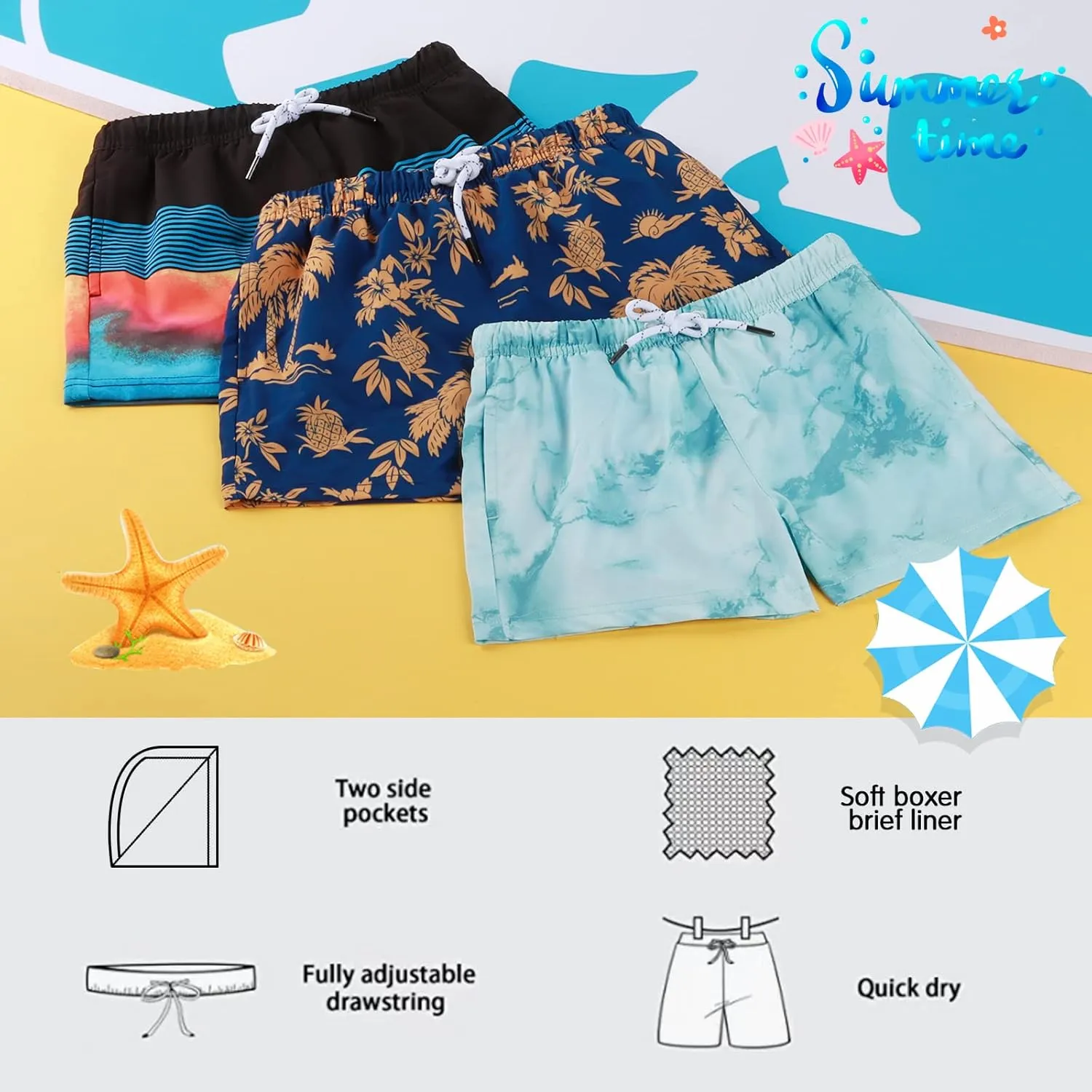 BRISIRA Boys Swim Trunks Bathing Suit Compression Boxer Brief Liner Swim Shorts Swimsuit Anti-Chafe Toddler Kids Youth Teen