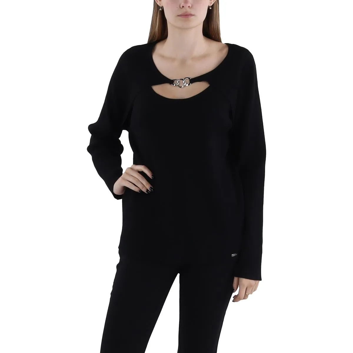 Calvin Klein Womens Chain Cut Out Pullover Sweater