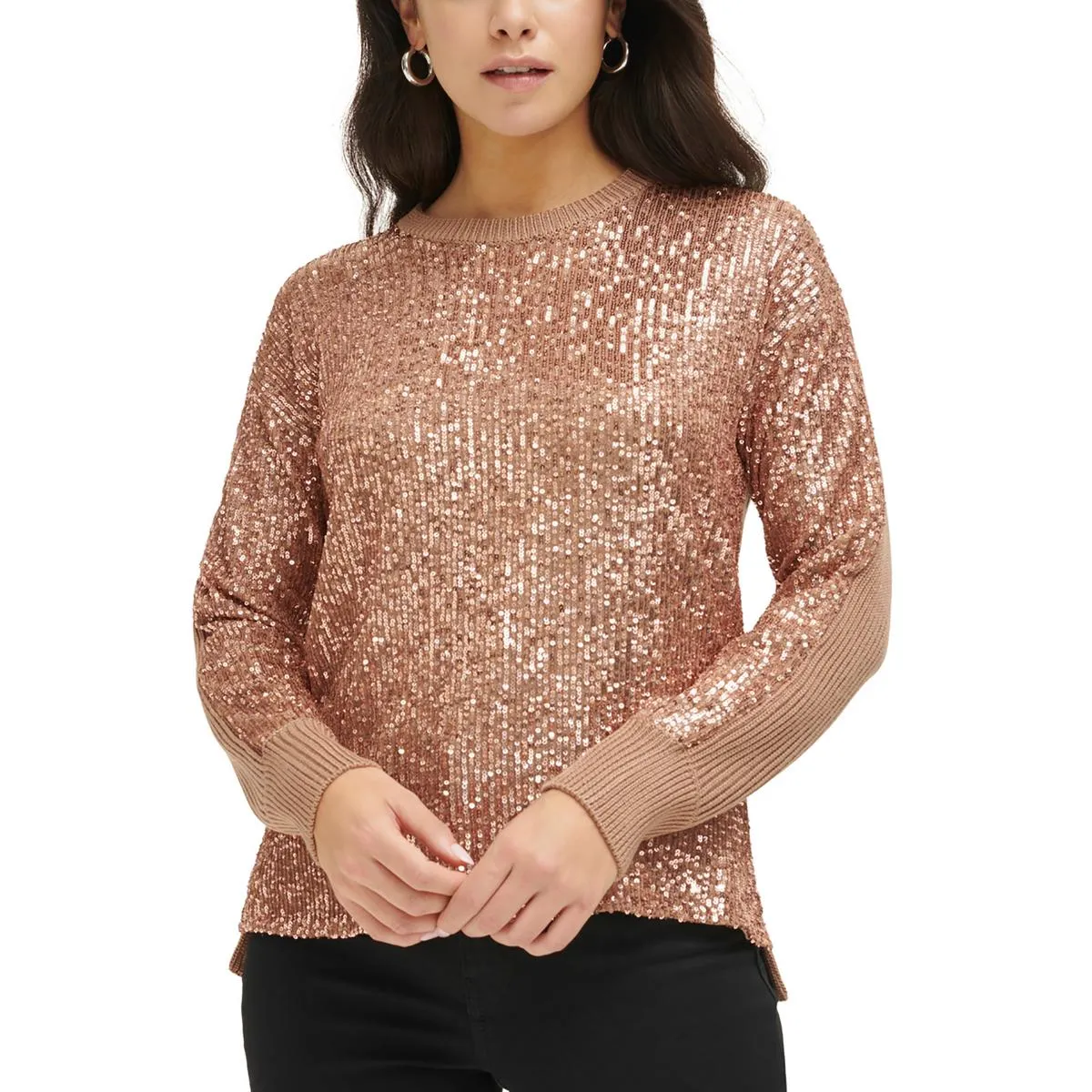 Calvin Klein Womens Sequined Pullover Crewneck Sweater
