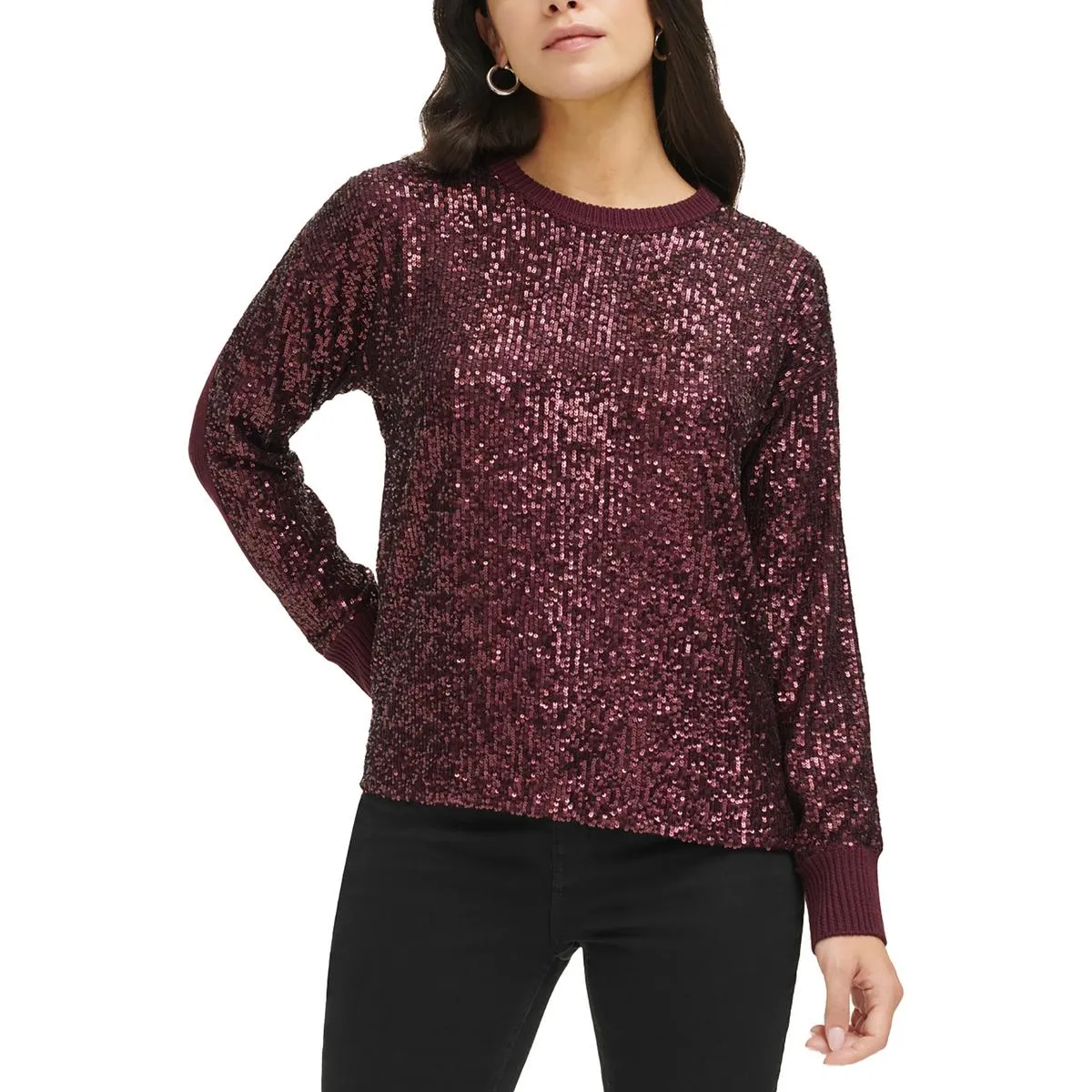 Calvin Klein Womens Sequined Pullover Crewneck Sweater