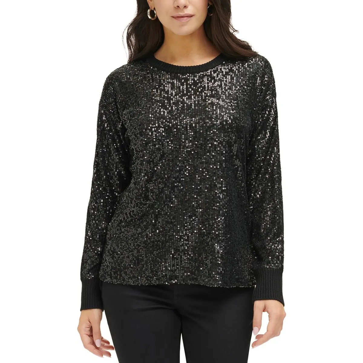 Calvin Klein Womens Sequined Pullover Crewneck Sweater