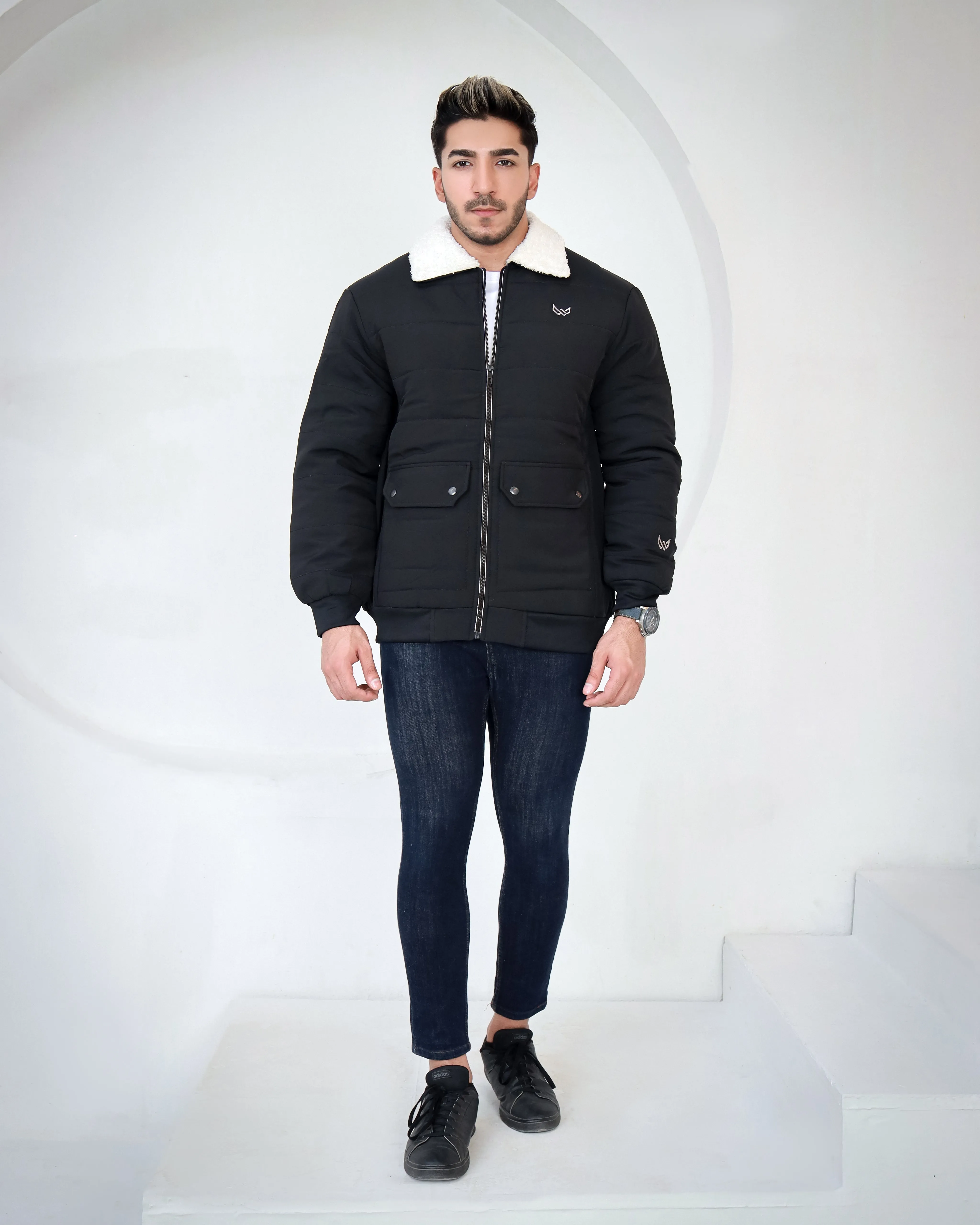 Classic Sherpa Collar Jacket - Black