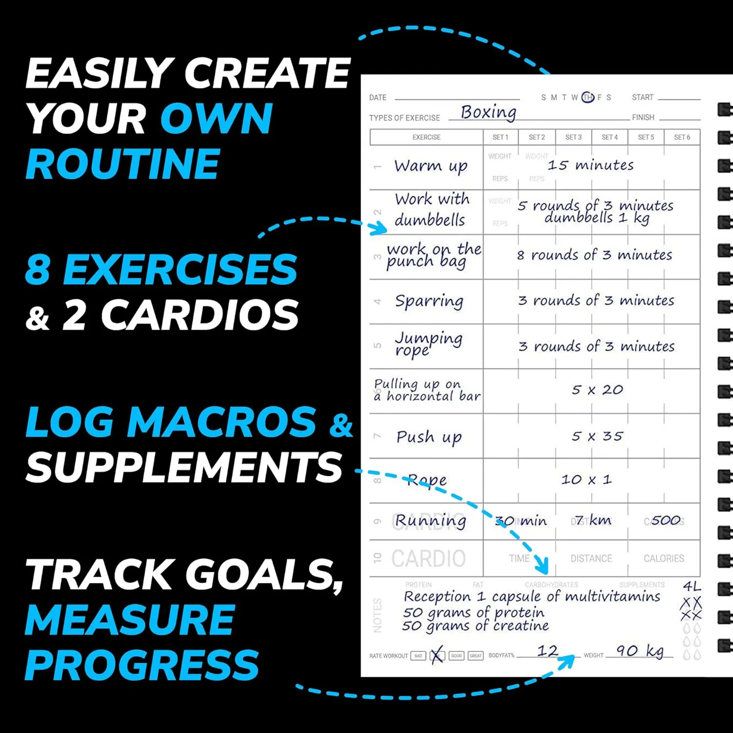 Cossac Undated Fitness Journal & Workout Planner - Designed by Experts Gym Notebook, Workout Tracker,Exercise Log Book for Men Women