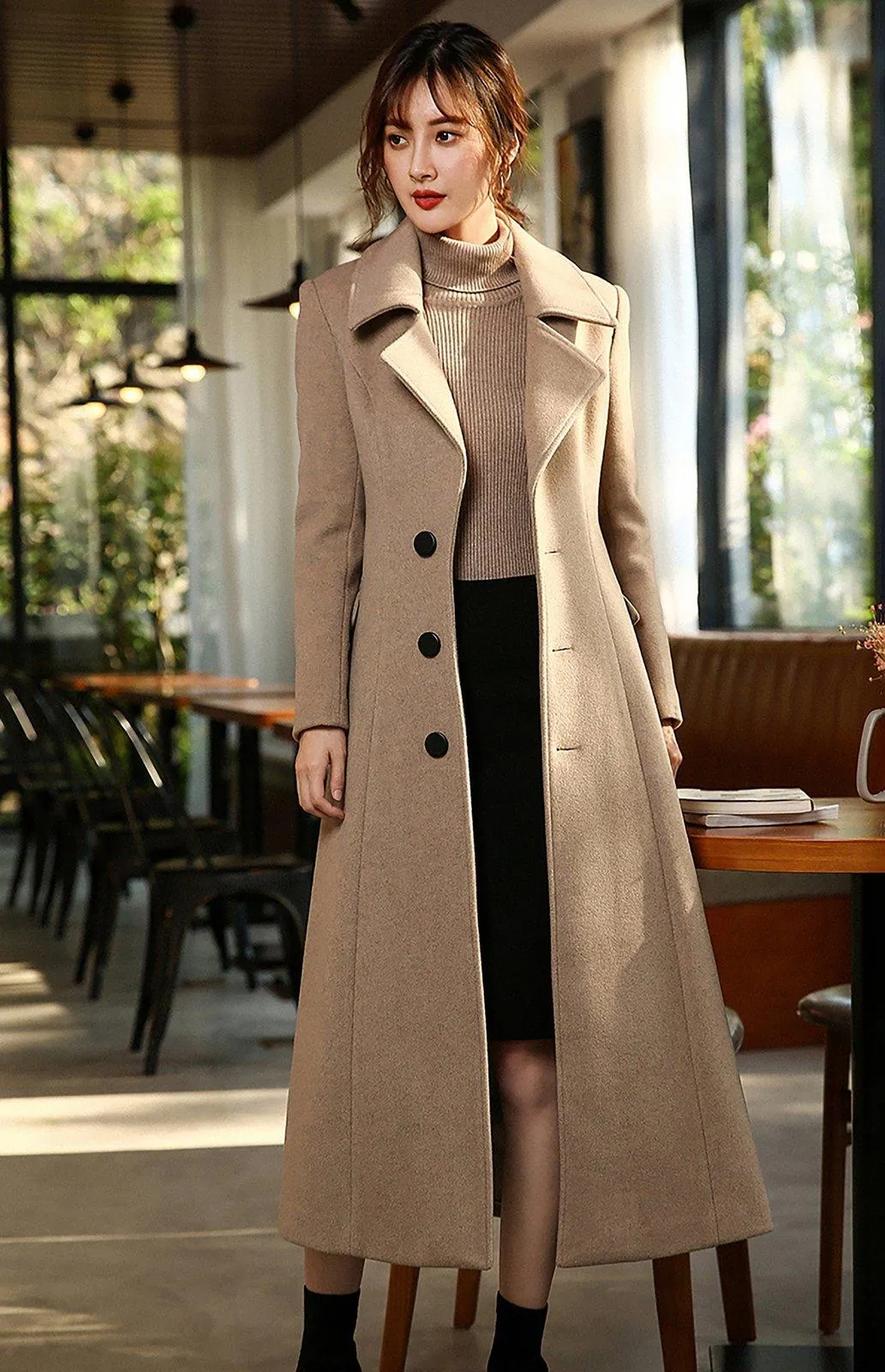 Daisy Single Breasted Wool Blend Long Coat