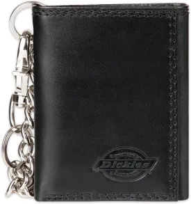 Dickies Men's Compact Leather Trifold Chain Wallet-Clear Id Window, Credit Card Slots