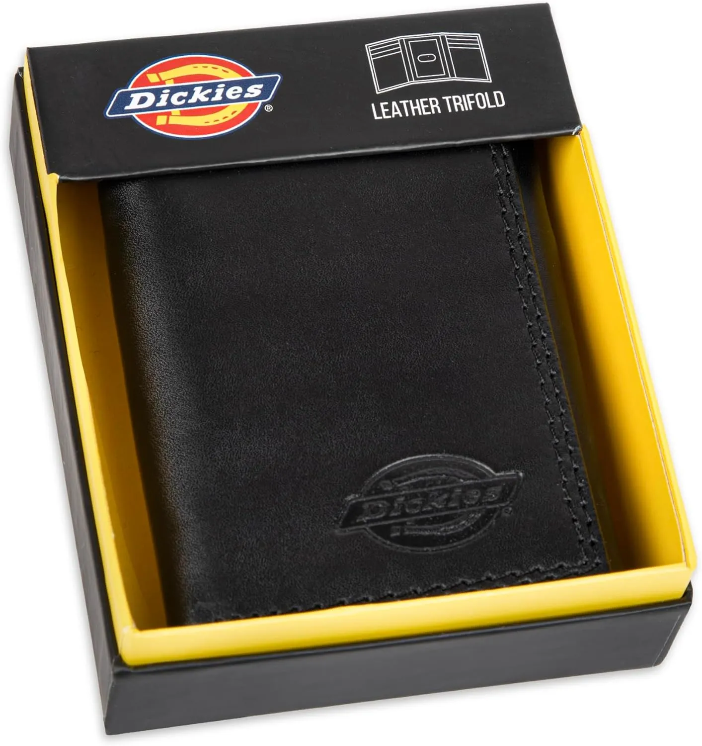 Dickies Men's Compact Leather Trifold Chain Wallet-Clear Id Window, Credit Card Slots