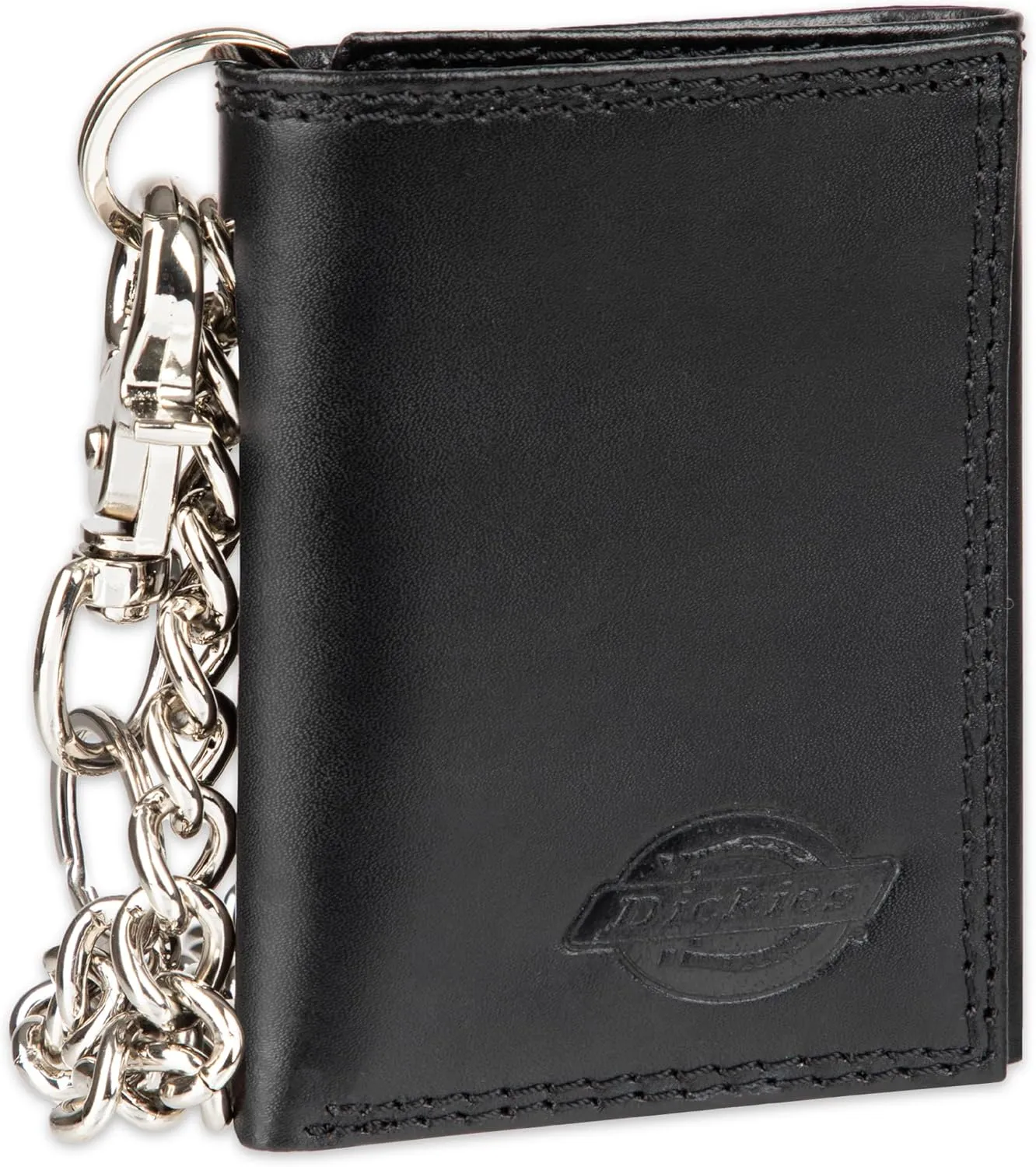 Dickies Men's Compact Leather Trifold Chain Wallet-Clear Id Window, Credit Card Slots