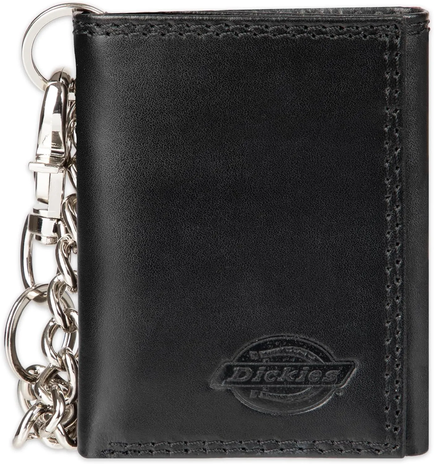 Dickies Men's Compact Leather Trifold Chain Wallet-Clear Id Window, Credit Card Slots