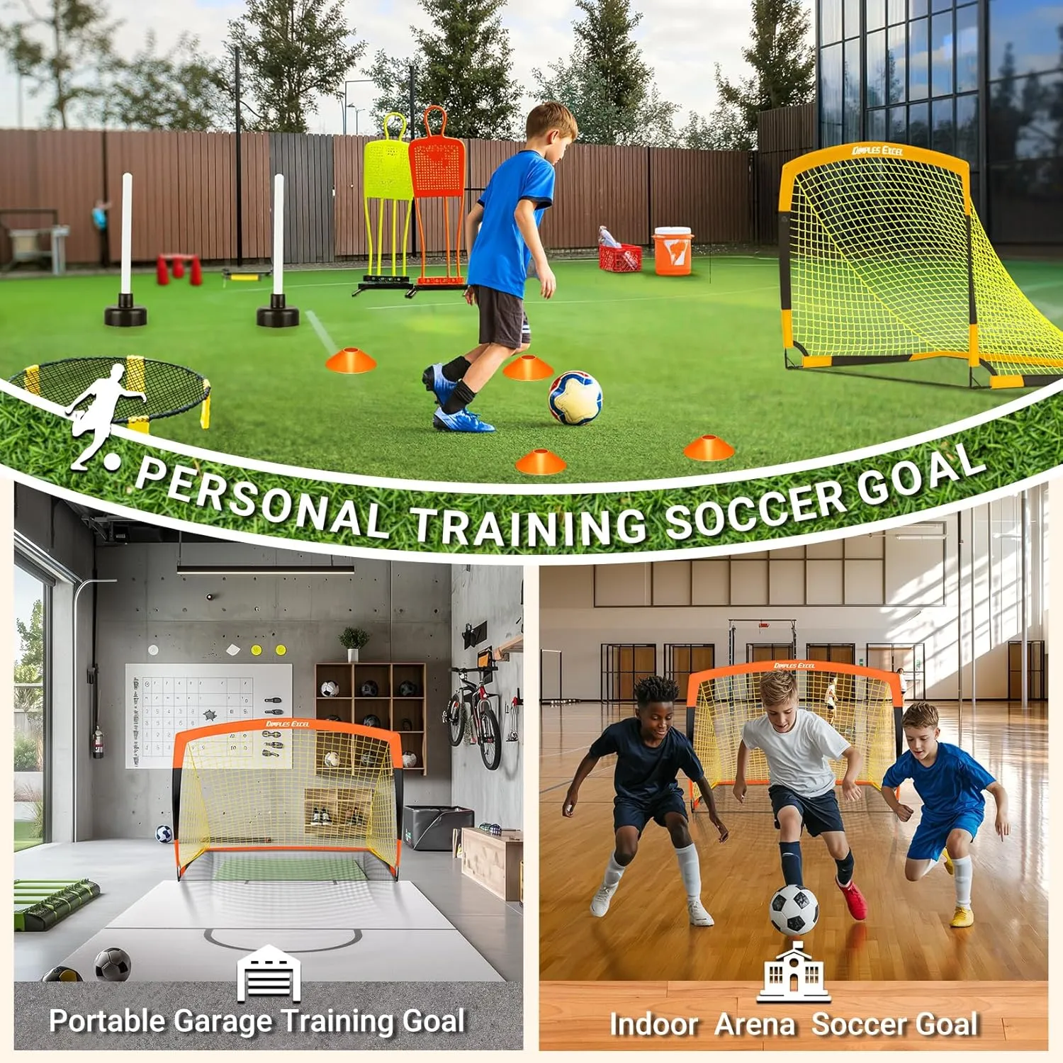 Dimples Excel Soccer Goals Kids Net for Backyard 7x5, 5x3.6, 4x3, 3x2.2 FT