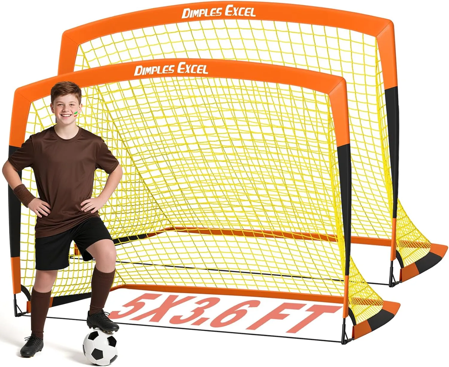 Dimples Excel Soccer Goals Kids Net for Backyard 7x5, 5x3.6, 4x3, 3x2.2 FT