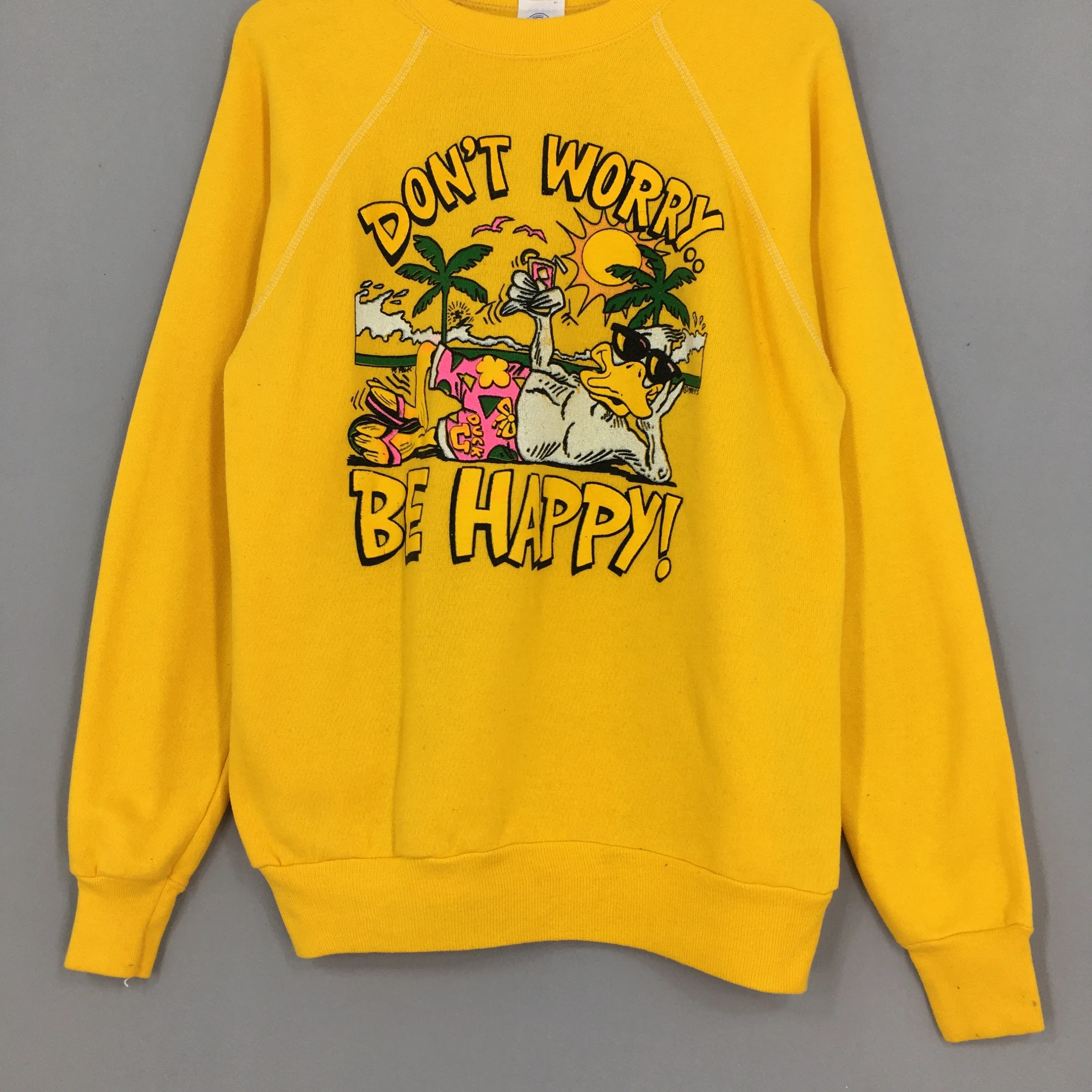 Don't Worry Be Happy Duck Cartoon Yellow Sweatshirt