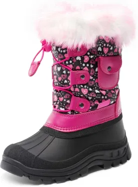 DREAM PAIRS Boys Girls Snow Boots Water-Resistant Outdoor Warm Cozy Anti-Slip Mid Calf Faux Fur Lining Insulated Winter Shoes for Little/Big Kids