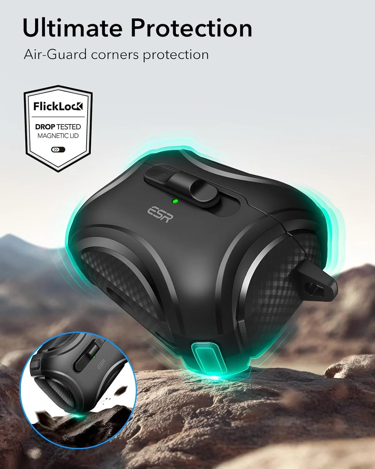 ESR for AirPods Pro Case (2023/2022/2019, 2nd/1st Gen), Compatible with AirPods Pro 2nd Generation (USB-C/Lightning Cable), Effortless MagSafe, Drop-Proof Lock, Easy Open, Cyber Series, Black