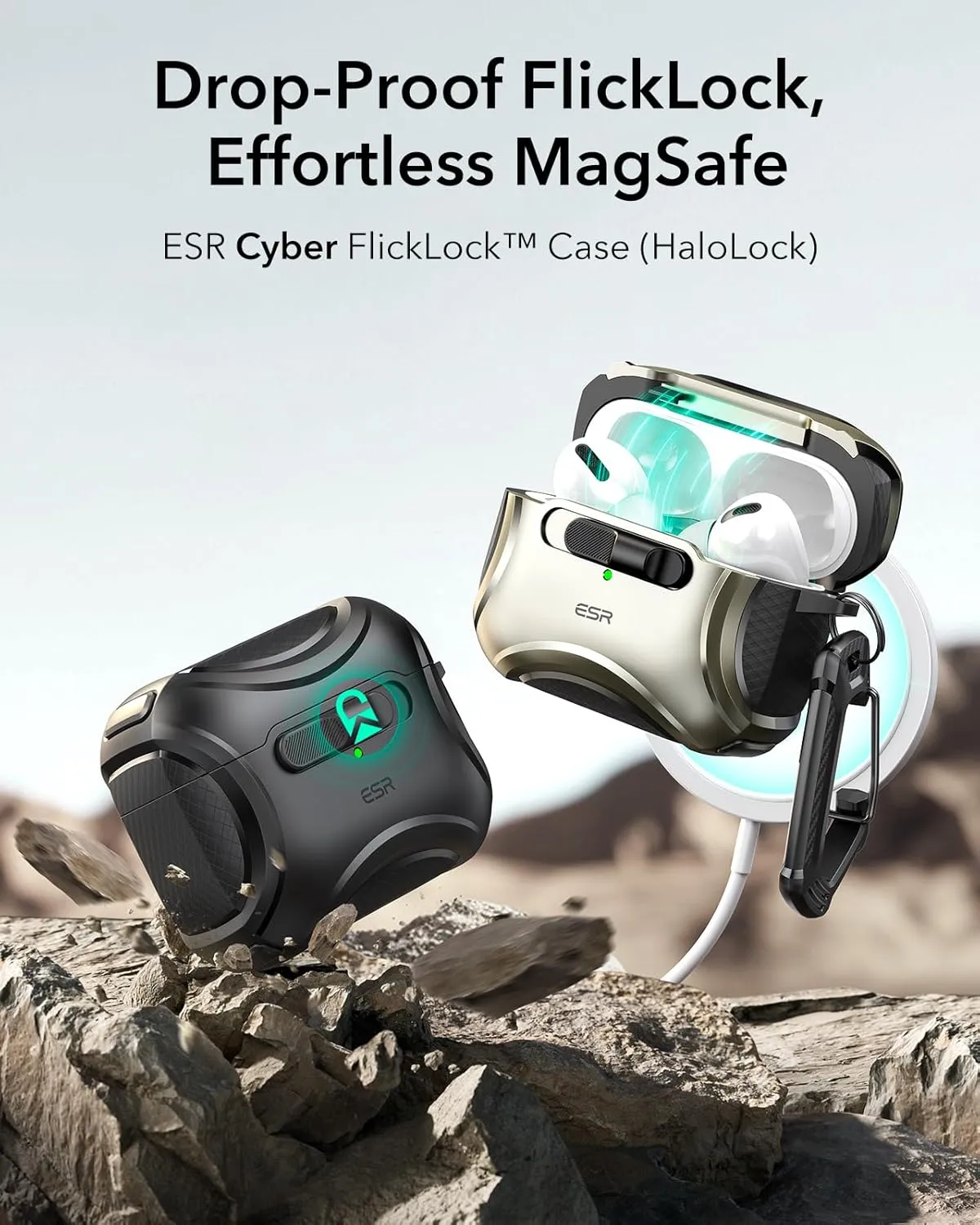 ESR for AirPods Pro Case (2023/2022/2019, 2nd/1st Gen), Compatible with AirPods Pro 2nd Generation (USB-C/Lightning Cable), Effortless MagSafe, Drop-Proof Lock, Easy Open, Cyber Series, Black