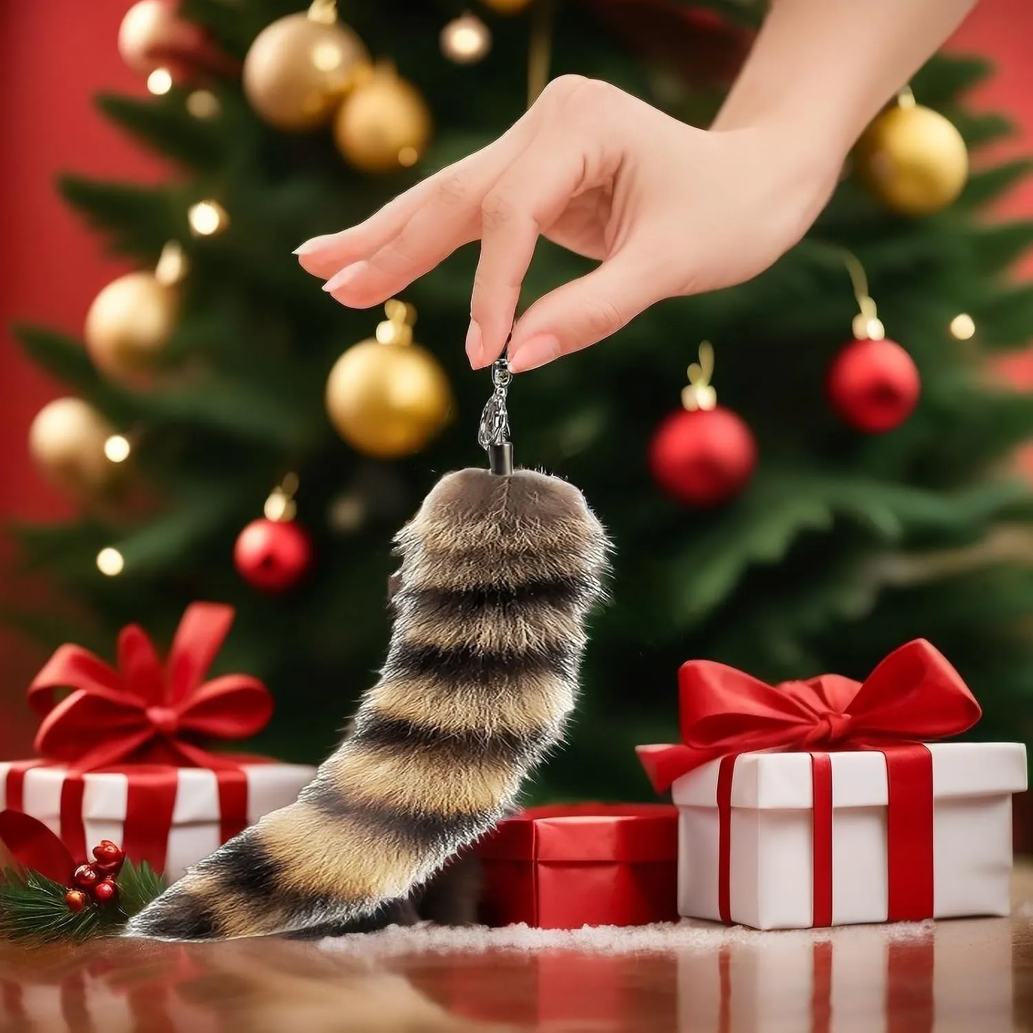 Fluffy Therian Raccoon Tail Keychain - Soft Raccoon Fur, Durable, Perfect for Cosplay, Renaissance Fairs