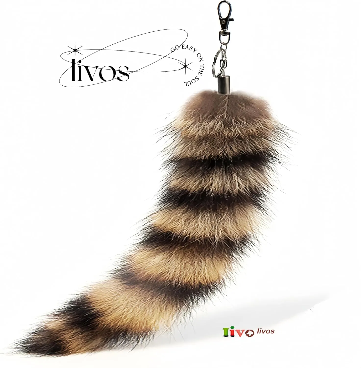 Fluffy Therian Raccoon Tail Keychain - Soft Raccoon Fur, Durable, Perfect for Cosplay, Renaissance Fairs