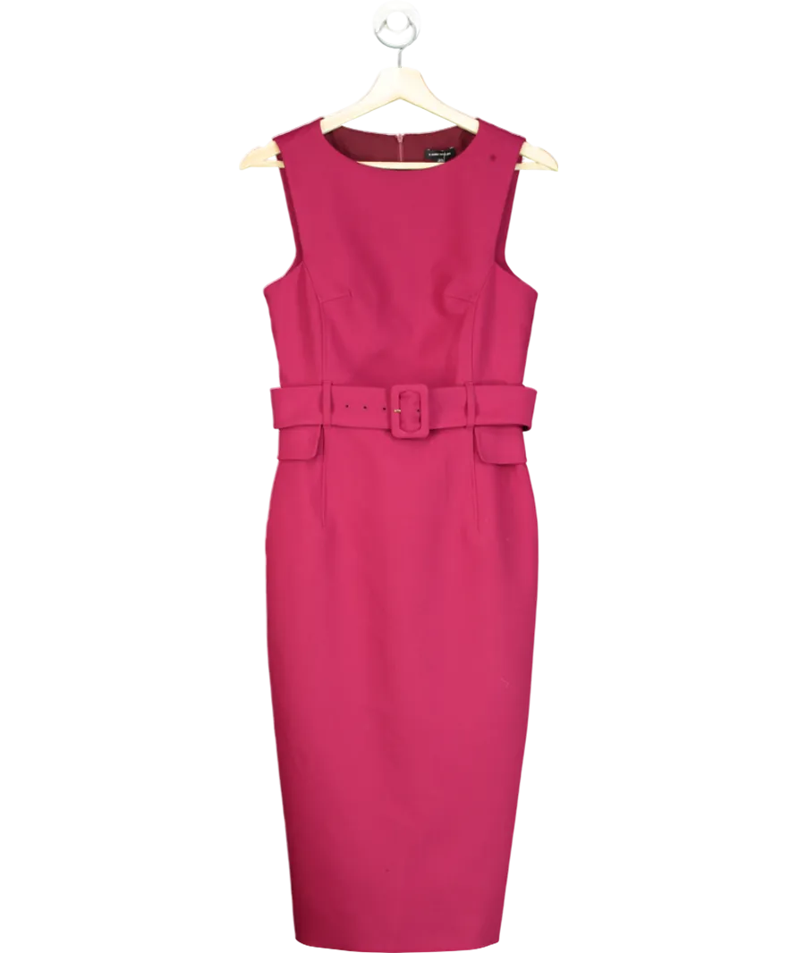 Karen Millen Red Compact Stretch Belted Tailored Midi Pencil Dress UK 8