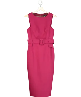 Karen Millen Red Compact Stretch Belted Tailored Midi Pencil Dress UK 8