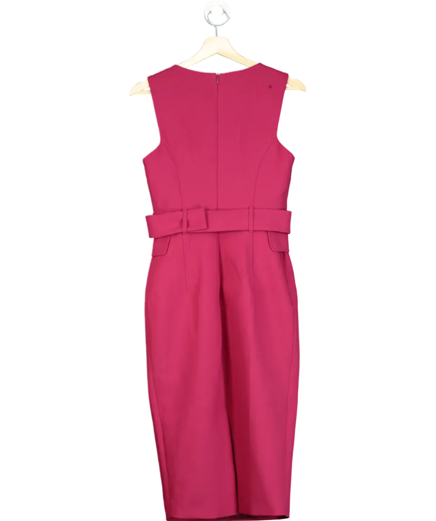 Karen Millen Red Compact Stretch Belted Tailored Midi Pencil Dress UK 8