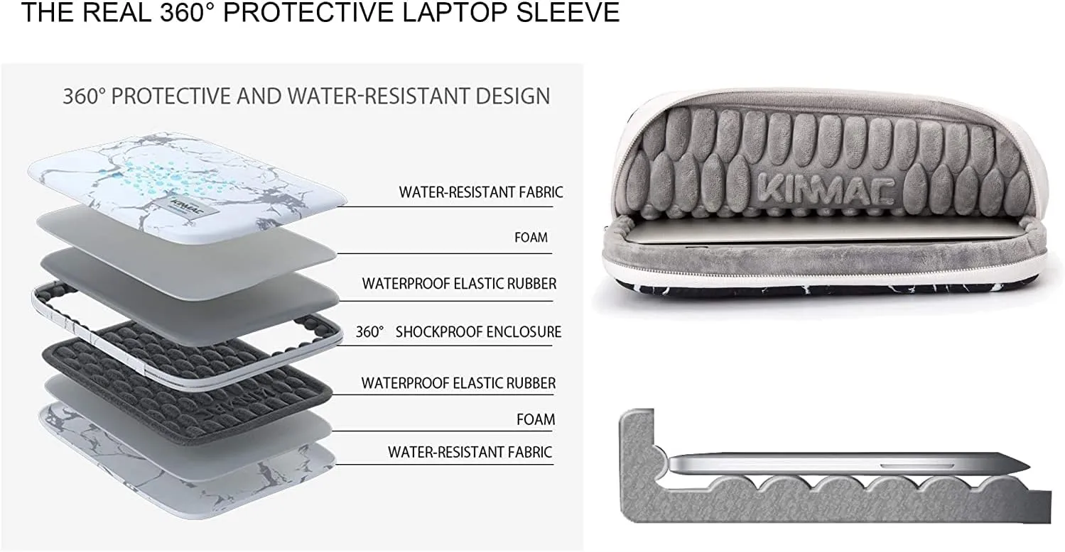 Kinmac 360 Heavy Duty Protective Laptop Computer Sleeve case Bag Cover with Handle for MacBook Air 15 inch,15 inch-15.6 inch HP Lenovo Dell ASUS Acer Laptop (Black Marble)