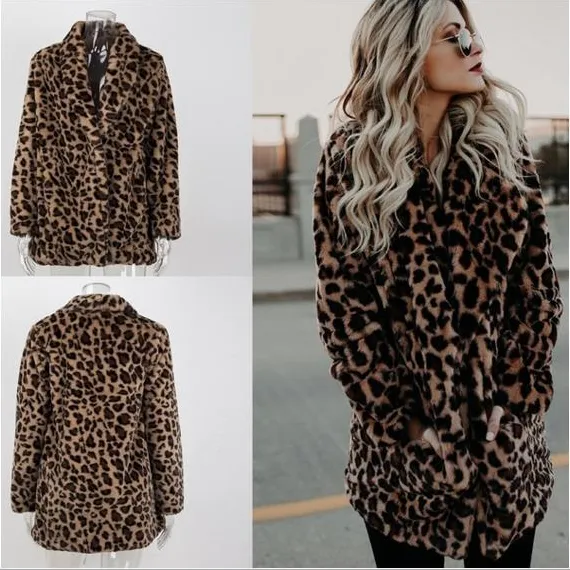 Leopard print faux fur coat