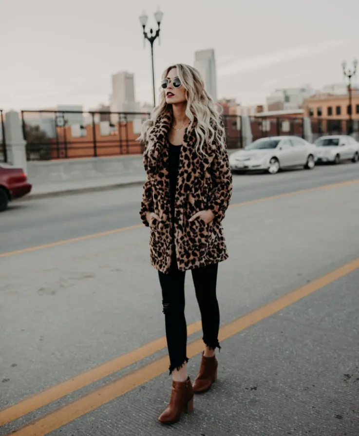 Leopard print faux fur coat