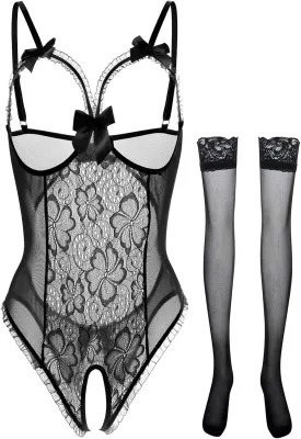 Lingerie for Women Sexy Teddy One-Piece Lace Babydoll Bodysuit Nightie Plus Size