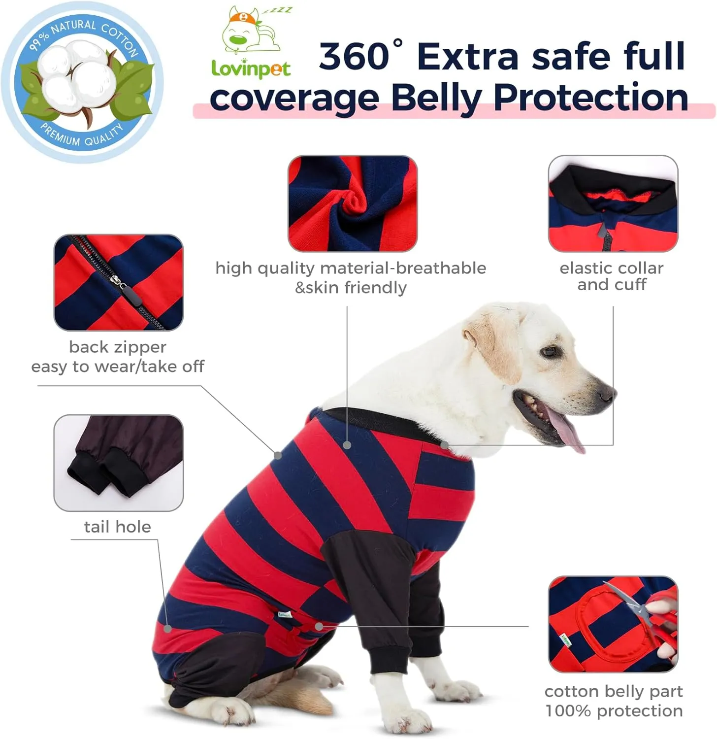 LovinPet Dog Recovery Suit for Large Medium Dogs Anti Licking Bodysuit Dog Bodysuit for Abdominal Wound After Surgery Cut-Out Design of Abdomen Bodysuit Onesie for Shedding Skin Disease,3XL