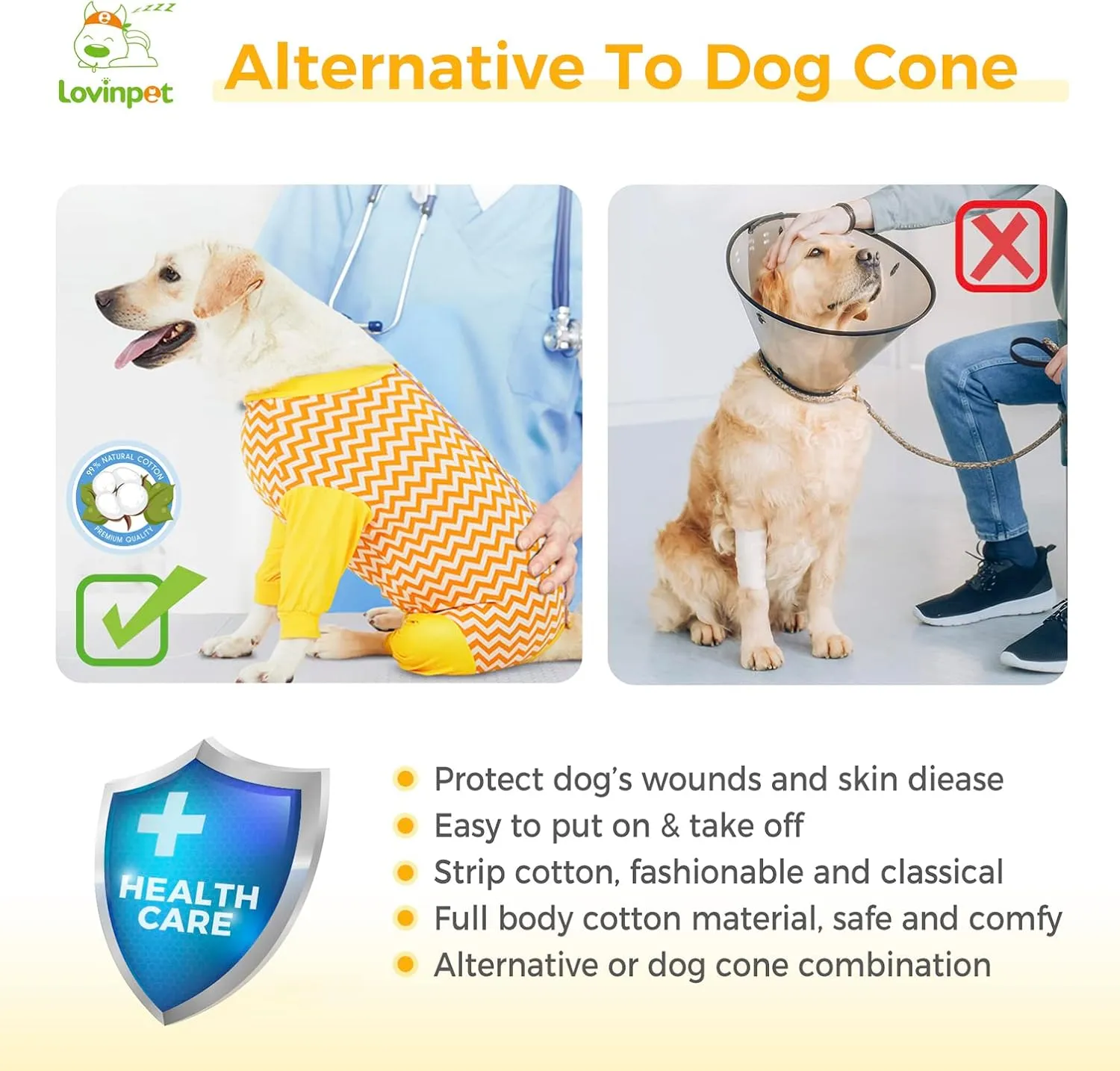 LovinPet Dog Recovery Suit - Medium Large - Dog Bodysuit for Abdominal Wound After Surgery Anti Licking Abdominal Wound Surgical Clothes Post-Operative Vest E-Collar Alternative,Wavy Long Leg,3XL