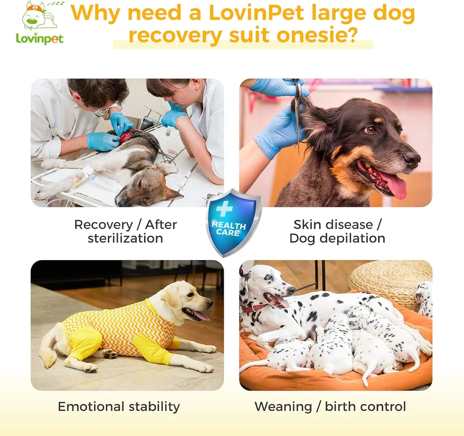 LovinPet Dog Recovery Suit - Medium Large - Dog Bodysuit for Abdominal Wound After Surgery Anti Licking Abdominal Wound Surgical Clothes Post-Operative Vest E-Collar Alternative,Wavy Long Leg,3XL