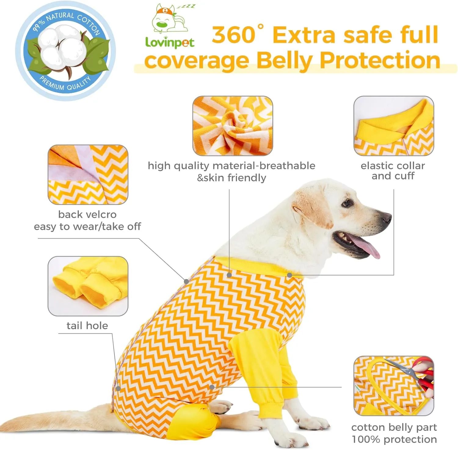 LovinPet Dog Recovery Suit - Medium Large - Dog Bodysuit for Abdominal Wound After Surgery Anti Licking Abdominal Wound Surgical Clothes Post-Operative Vest E-Collar Alternative,Wavy Long Leg,3XL