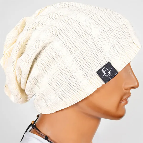 Mens Cable Knit Beanie Slouchy Hats B5006