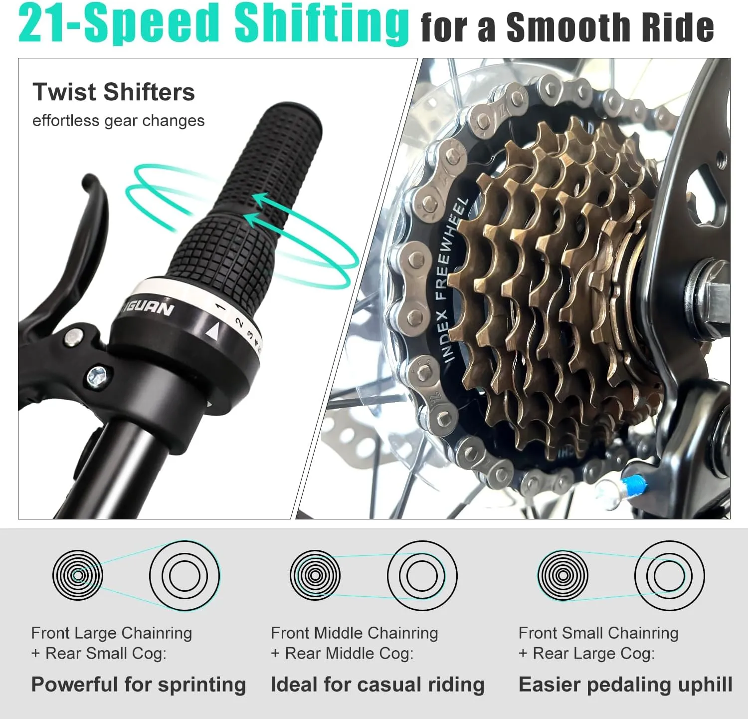 Mountain Bike for Men/Women, 26''/27.5" Sizes, 21-Speed Twist Shifting, Disc Brakes, Adult MTB Bicycle with Suspension Fork, Easy Assembly, Ideal for Adventurers