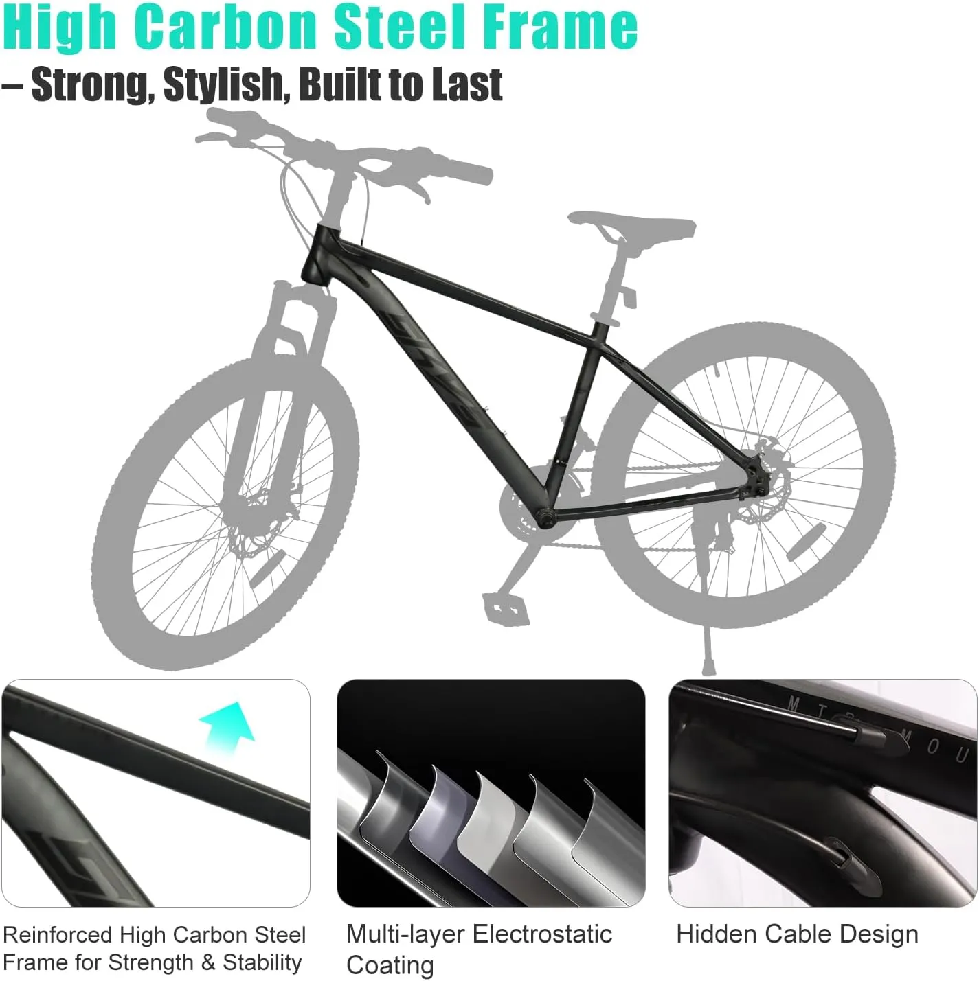 Mountain Bike for Men/Women, 26''/27.5" Sizes, 21-Speed Twist Shifting, Disc Brakes, Adult MTB Bicycle with Suspension Fork, Easy Assembly, Ideal for Adventurers